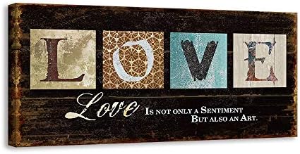 Kas Home Inspirational Motto Canvas Wall Art,Love Family Prints Signs Framed, Retro Artwork Decoration for Bedroom,Living Room & Home Wall Decor (8 x 16 inch, LOVE)